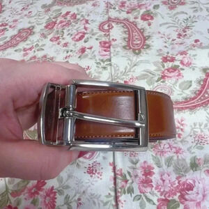 Original Penguin Cognac Leather Belt Silver Square Buckle Size 36
